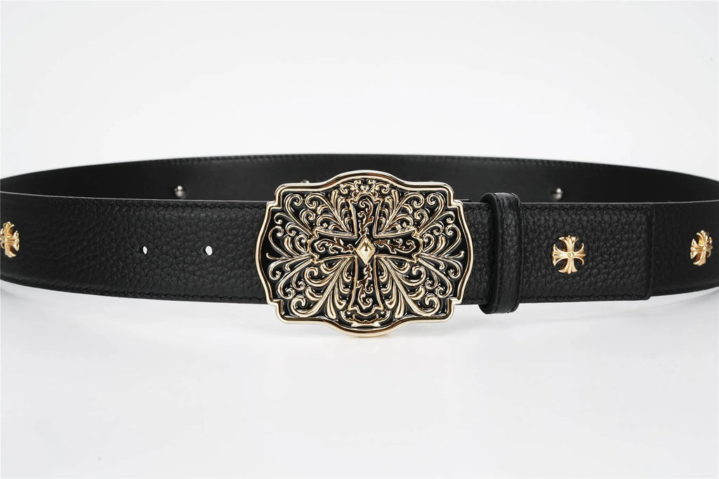 Ornate Cross Buckle Belt | Black & Gold