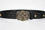 Ornate Cross Buckle Belt | Black & Gold