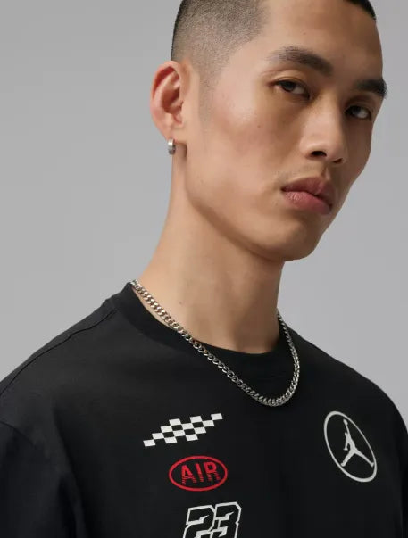 Jordan AJ5 Fire Graphic T-Shirt | Black & Red