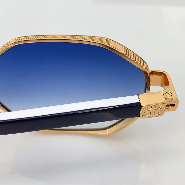Luxury Octagonal Sunglasses | Gold & Blue