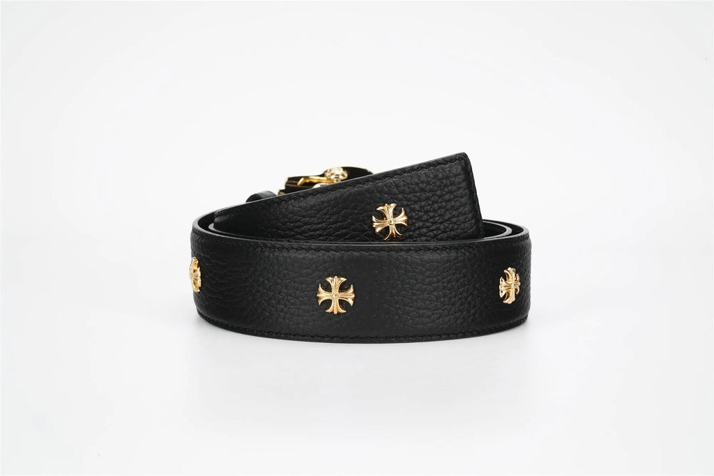 Ornate Cross Buckle Belt | Black & Gold