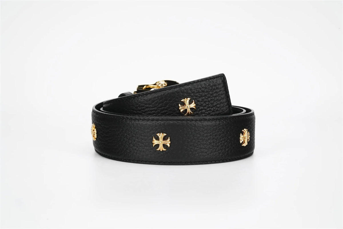 Ornate Cross Buckle Belt | Black & Gold